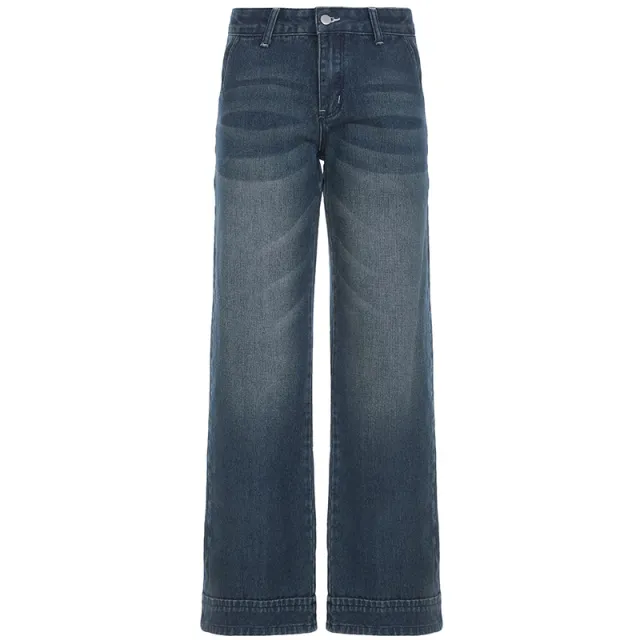 Women's Low Waist Washed Wear white Blue Jeans All matching Straight Blue - Shop at LoveMi