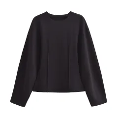 European And American Style Double-sided Cloth Round Neck Top Casual Pants - Black Top - View 1