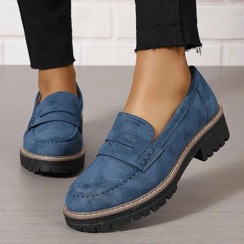 Women's Solid Colour Fashionable Thick-soled Loafers - Blue