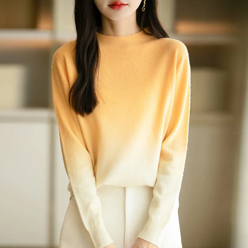 Loose Thick Idle Style Knitwear Gradient Color Sweater - Yellow