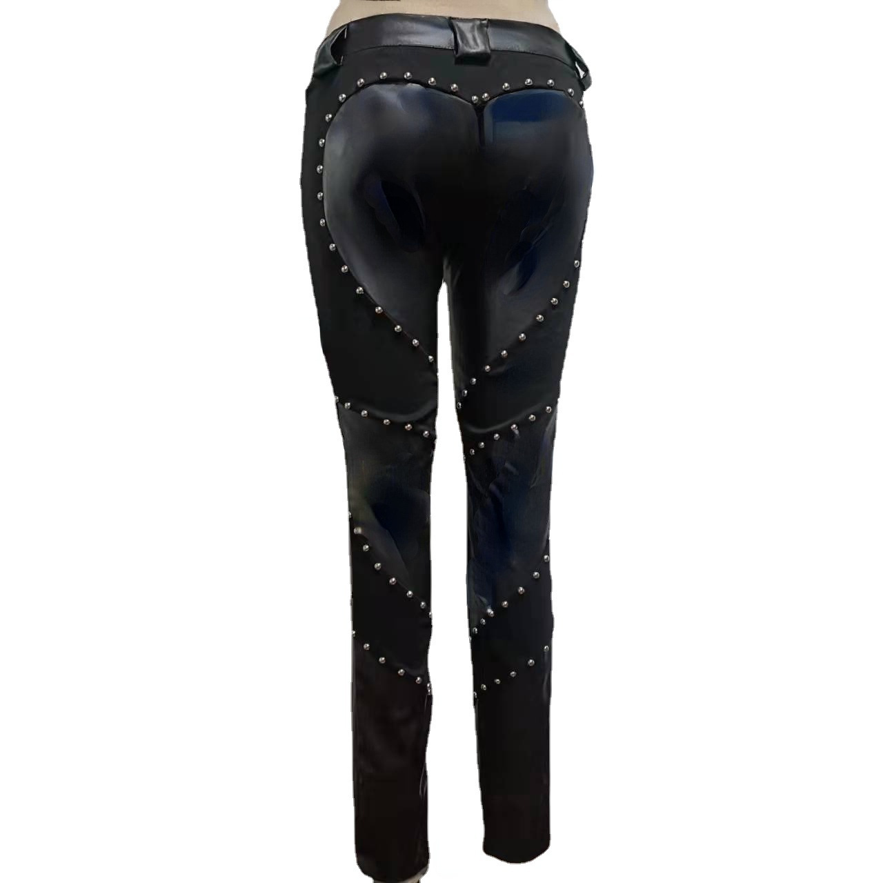 Title 6, New Womens Riveted PU Leather Pants Solid Casu...