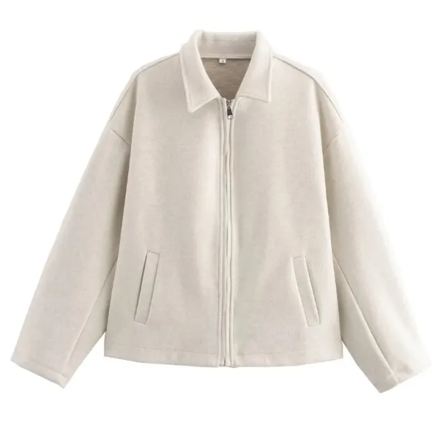 Women's Retro Brown Long sleeve Zipper Short Coat Off White - Shop at LoveMi
