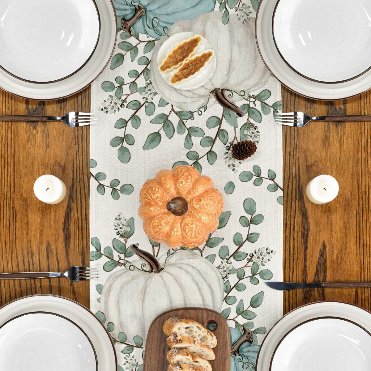 Thanksgiving Pumpkin Printed Linen Table Runner (1