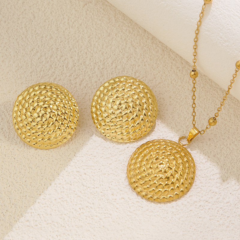 Stainless Steel Heart Bow Flower Necklace And Earrings Set