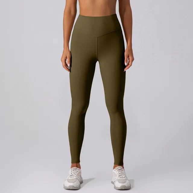 Nude Feel Belly Contracting Hip Raise High Waist Fitness Pants Outer Wear Running Exercise Pants Women Army Green - Shop at LoveMi