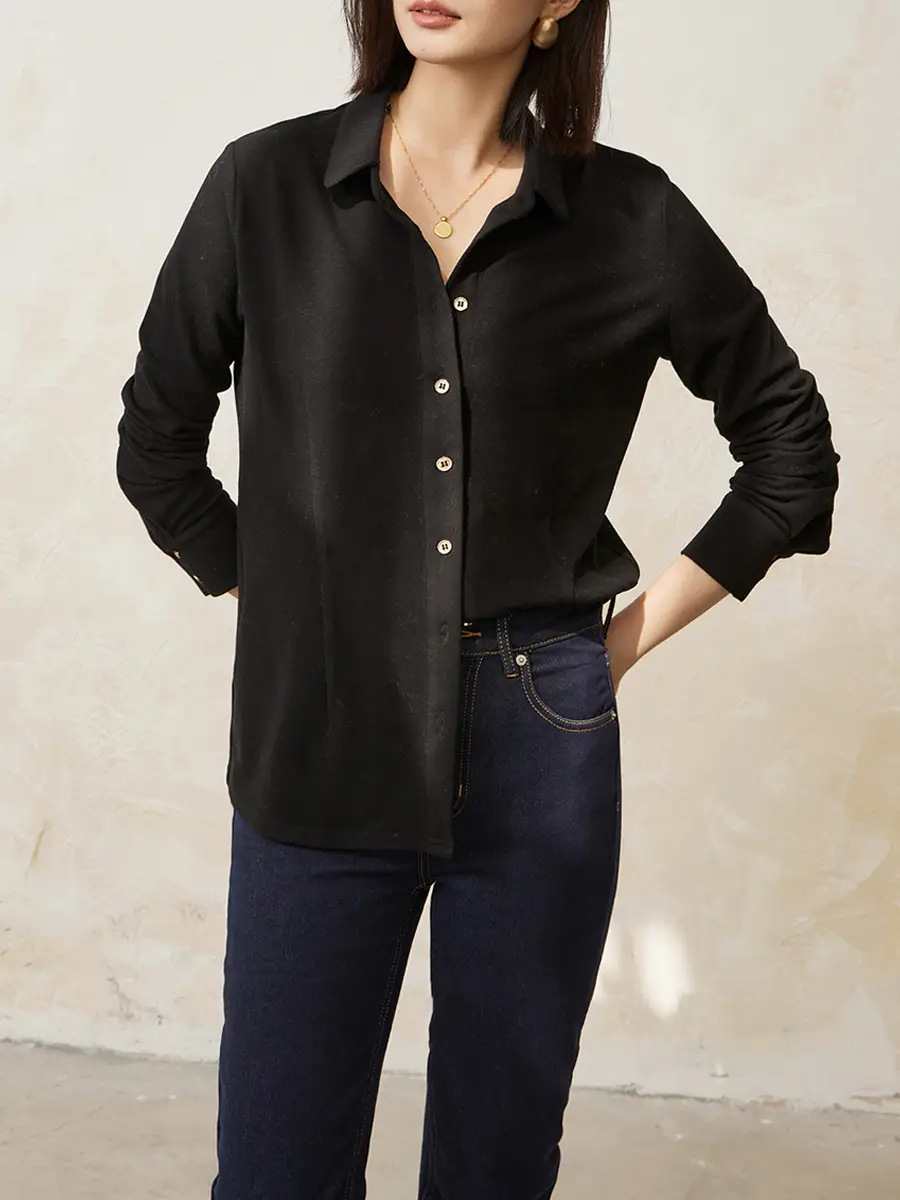 Women's AutumnWinter Three-Dimensional Simple Long-Sleeve Shirt