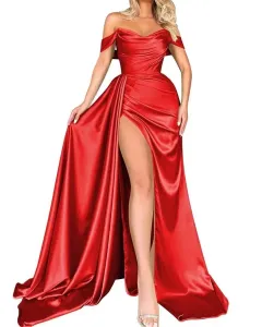 Banquet High Slit Sexy Host Off-shoulder Slimming Party Evening Dress - Red - View 1