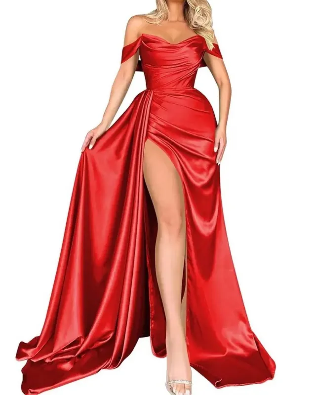 Banquet High Slit Sexy Host Off shoulder Slimming Party Evening Dress Red - Shop at LoveMi