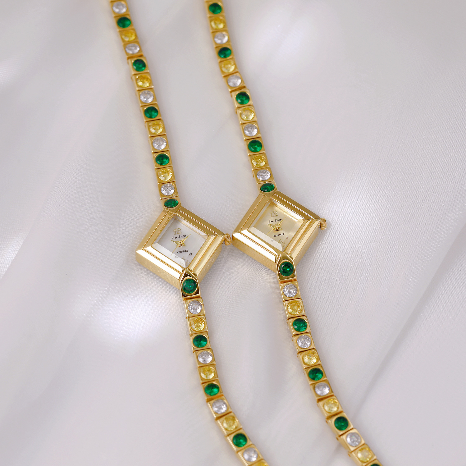 Light Luxury Temperament Gradient Diamond Anique Pocket Watch Spring Green Women's Watch