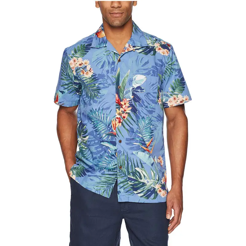 Men's Hawaiian Print Short Sleeve Button-Down Shirt