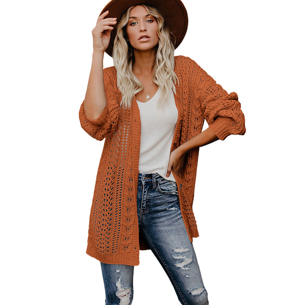 Autumn And Winter Sweater Cardigan Solid Color Knitted Button Coat For Women Lc271664 Orange - Shop at LoveMi