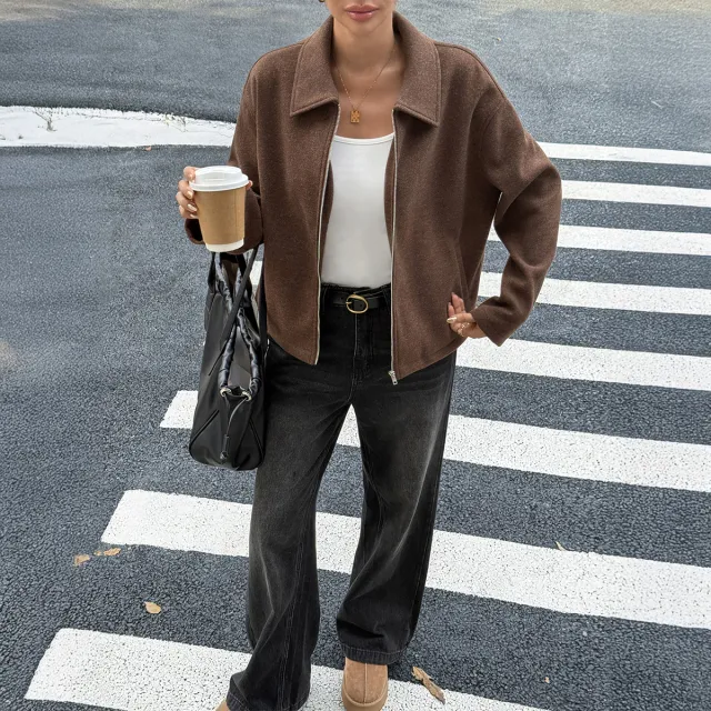European And American Elegant Fashionable All match Long sleeved Jacket Brown - Shop at LoveMi