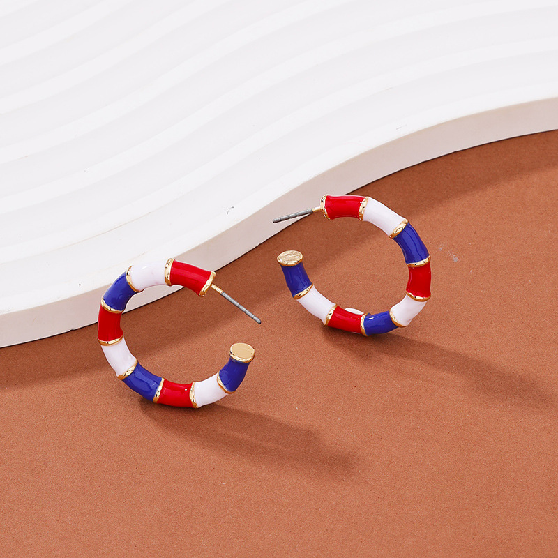And Creative Drop-oil Bamboo-section Earrings In Blue White And Red