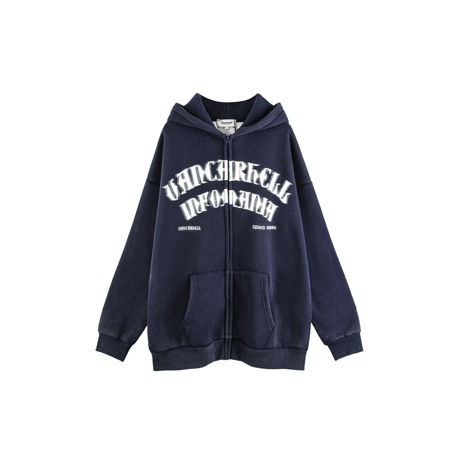 American Style Old Dark Shadow Portrait Design Velvet Padded Hooded Sweatshirt