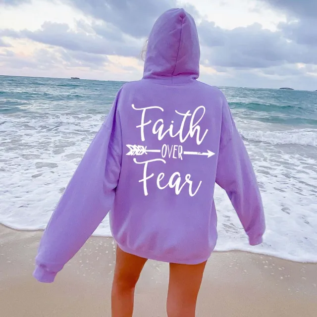 Plain Letter Printed Kangaroo Pocket Drawstring Women's Brushed Hoody Purple - Shop at LoveMi