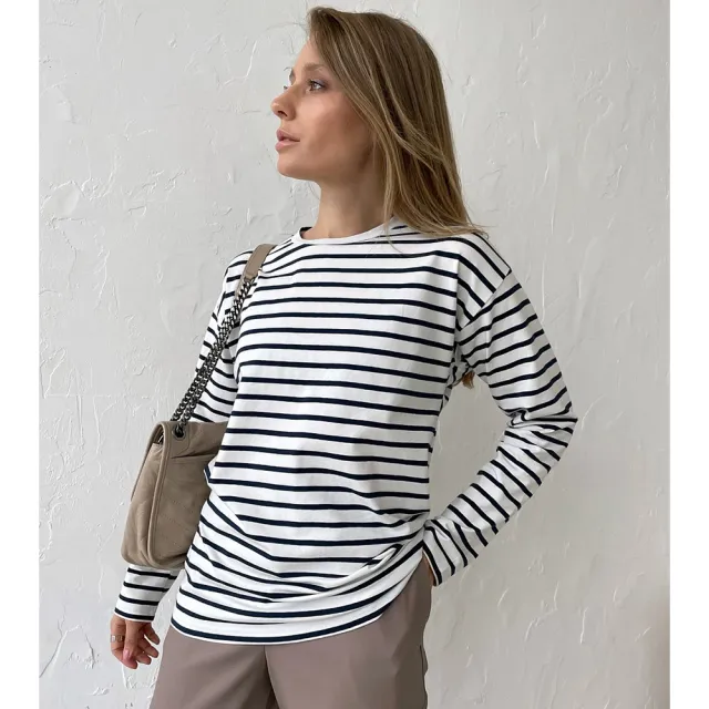 Trendy Wild Casual Round Neck Cotton Striped T shirt Black - Shop at LoveMi