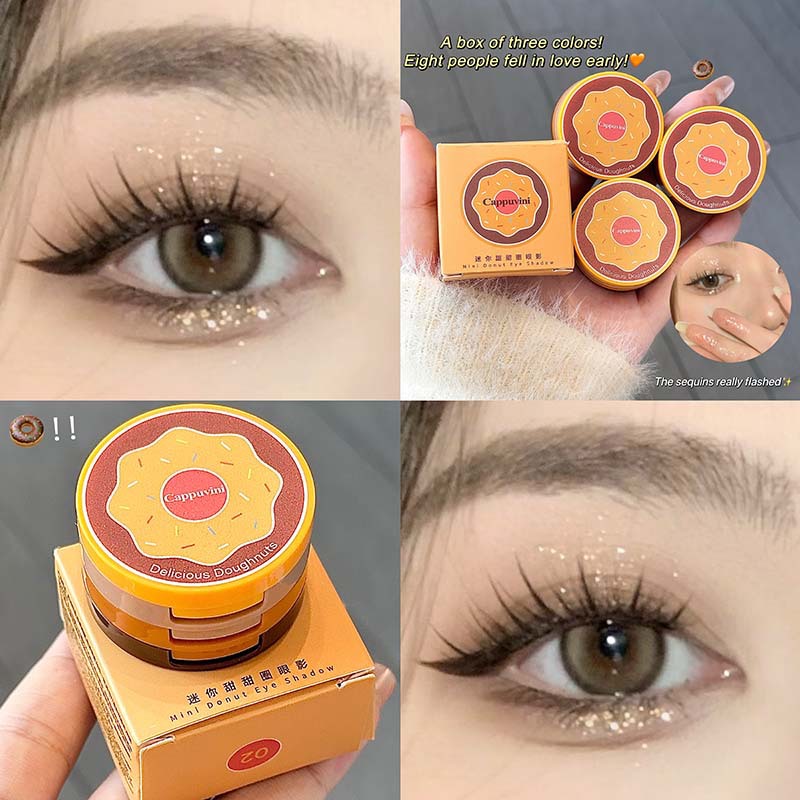 Cute Thin And Glittering Matte Daily Three-color Mini Donut Eye Shadow 3