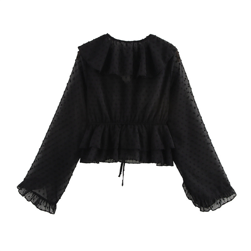 Polka Dot Laminated Decoration Tulle Shirt