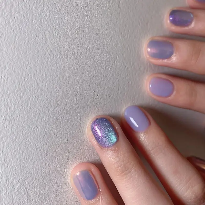 Dazzling Aurora Fake Nails Blooming Manicure Short