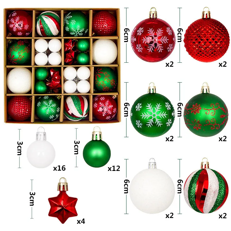 Christmas Ball Ornament Gift Box Set Painted Electroplated - Red, Green And White