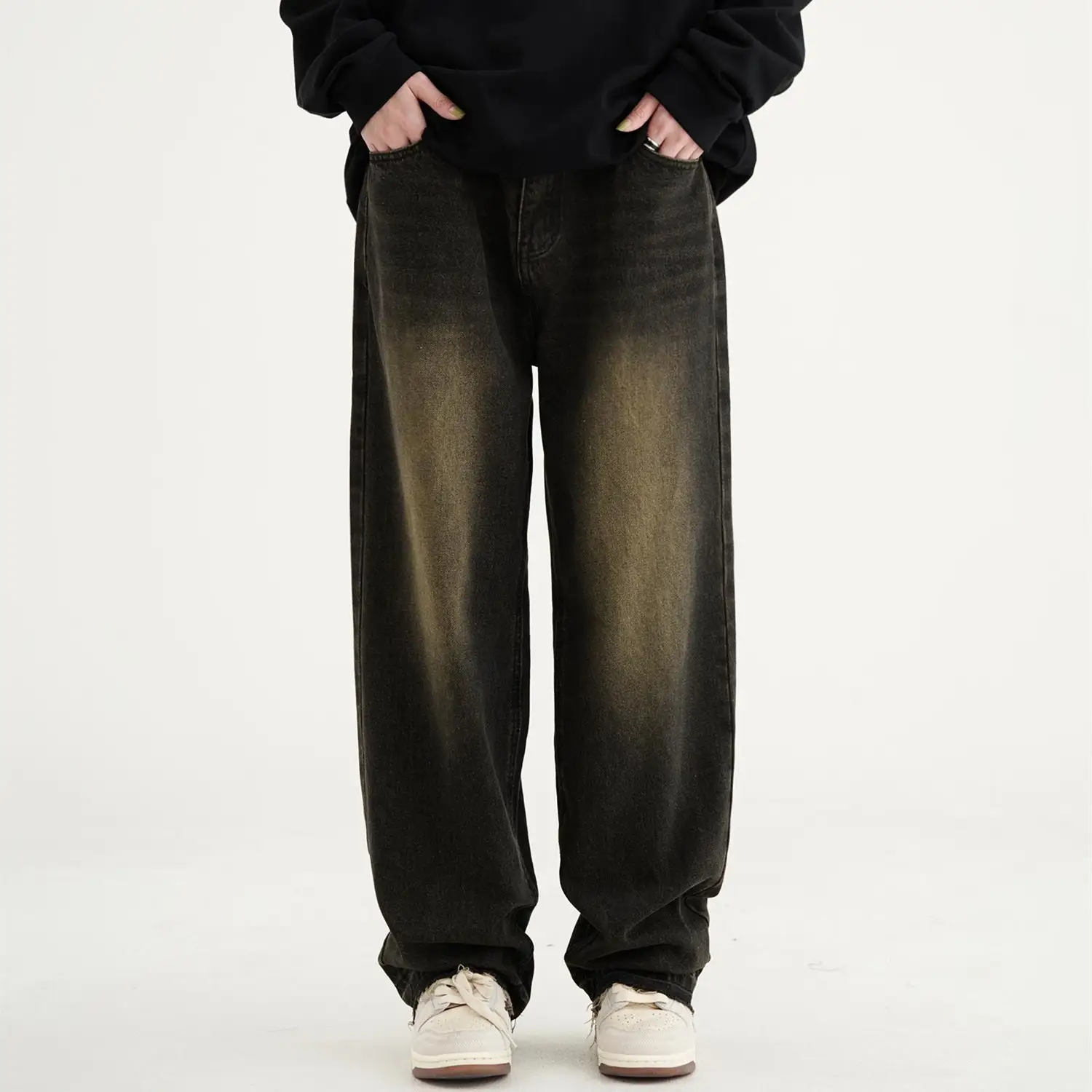 Men's American-style Retro Black Washed Jeans