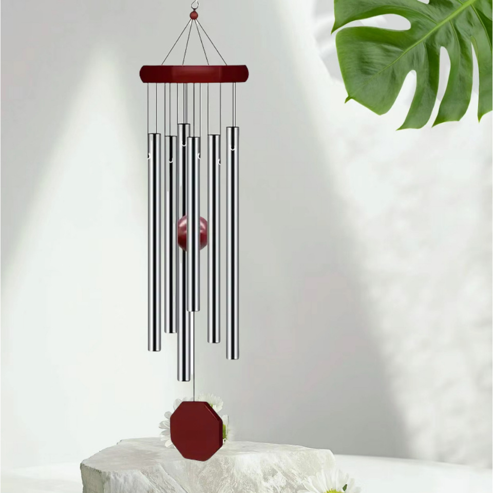 Title 2, Wind Chimes Step By Step 6 Tube Metal Red Solid...