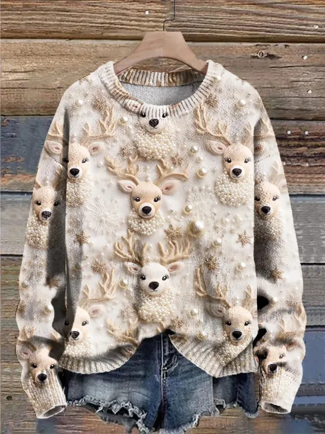 Women's Round Neck Plus Size Simple Printed Sweater G7Z4686 3Xl - Shop at LoveMi