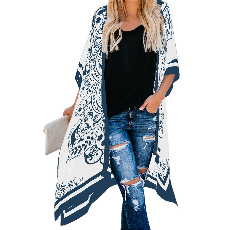 Beach Vacation Sun-protective Clothing Mid-length Loose Women's Summer Printing