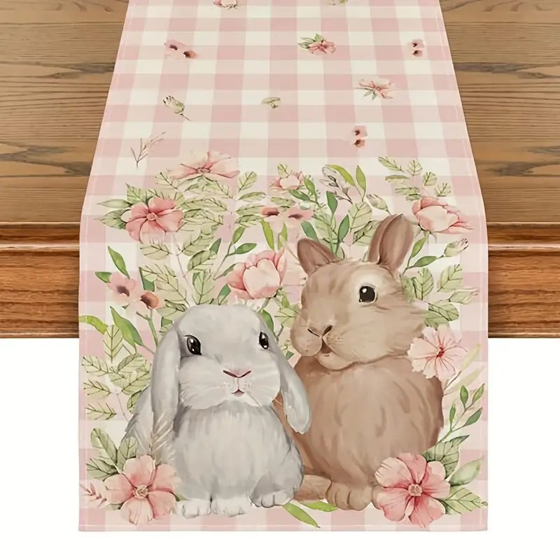 Easter Table Runner Rabbit Egg Decoration Linen Printing Table Cloth - Picture 9 of 32