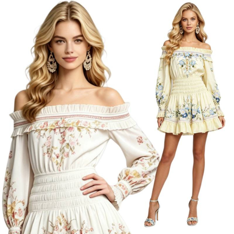 Sexy Stretchy Printed Long-Sleeve Waist-Cinching Dress