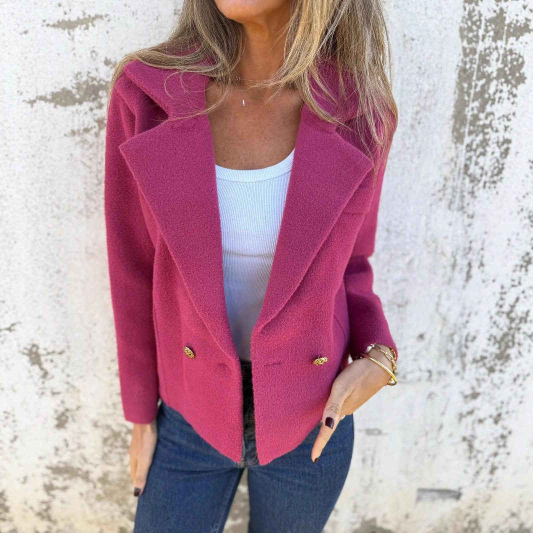 New Women's Casual Woolen Button Graceful Suit Jacket Purplish Red - Shop at LoveMi