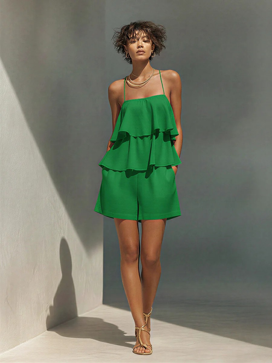 Women's Ruffle Set in Sky Blue – Color Options Styled View