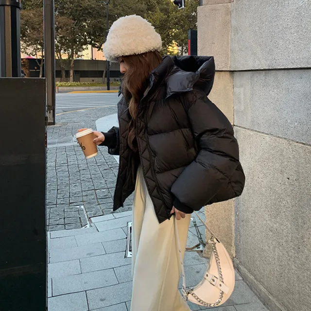 Hooded Thickened Puff White Duck Down Small Bread Coat Black - Shop at LoveMi
