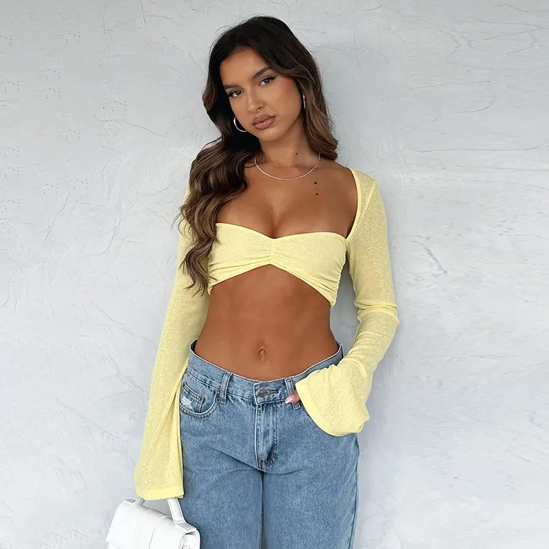 Fashion Sexy Solid Color T-shirt - Yellow
