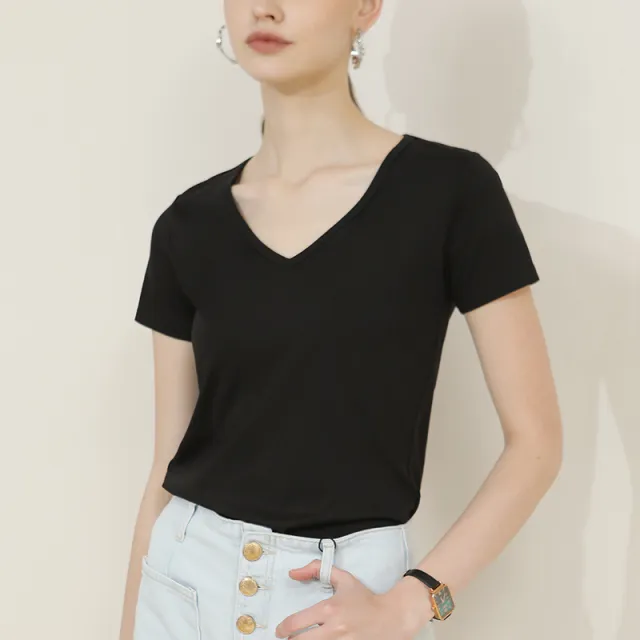 New Women's 100 Cotton V neck Short sleeve Top Black - Shop at LoveMi
