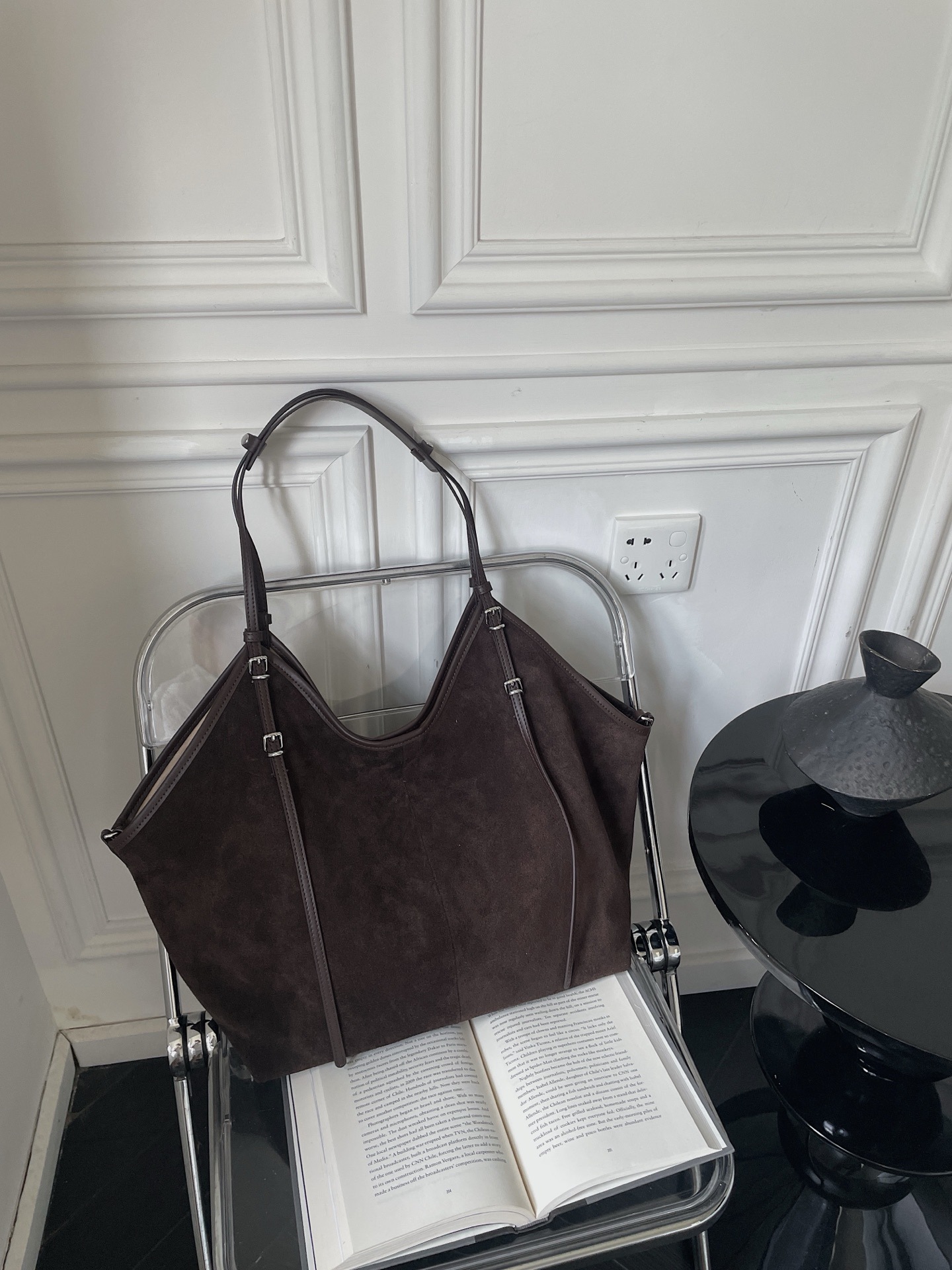 Suede Crossbody Bucket Bag, picture 4 of 6