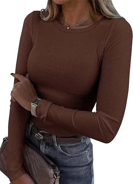 Slim Fit Casual Basic Top Brown - Shop at LoveMi