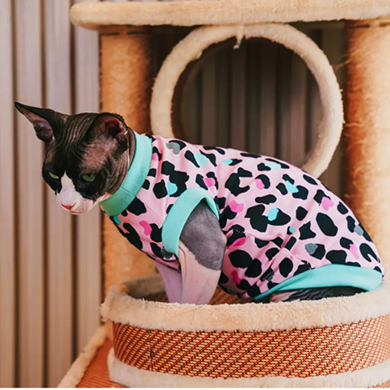 Hairless cat pure cotton shirt, leopard print