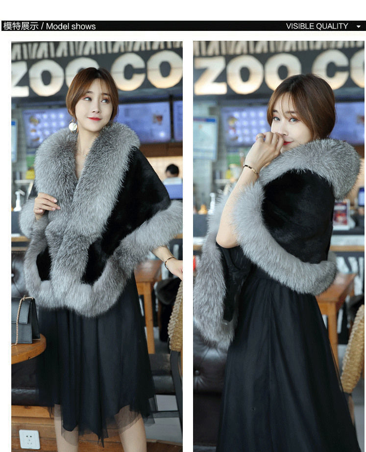 Imitated Mink Fox Fur Cape Coat - Big Red