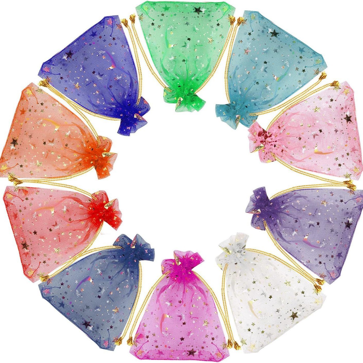 Gilded Star And Moon Sheer Organza Mesh Bag