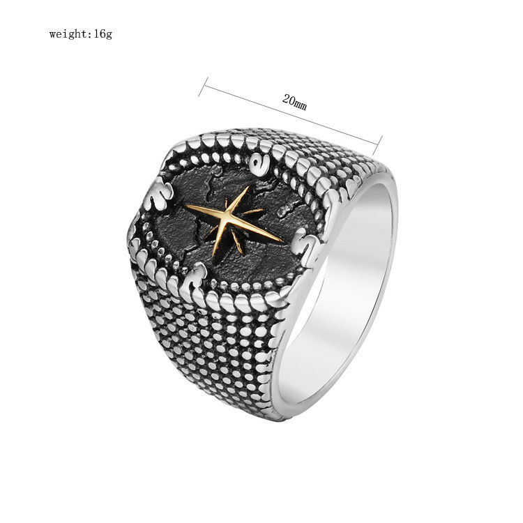 Dot Cross Compass Men's Retro Titanium Steel Ring