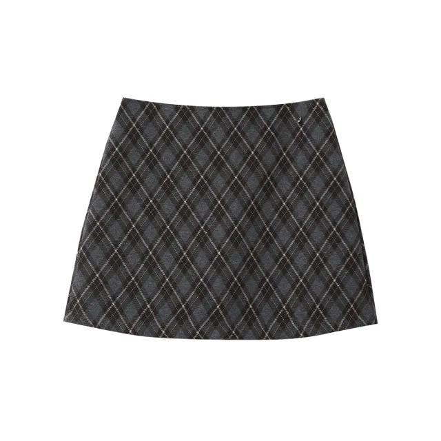 Retro Collegiate style Tweed Mini Skirt Women's Skirt High waisted Plaid Bodycon Skirt Coffee Grid - Shop at LoveMi