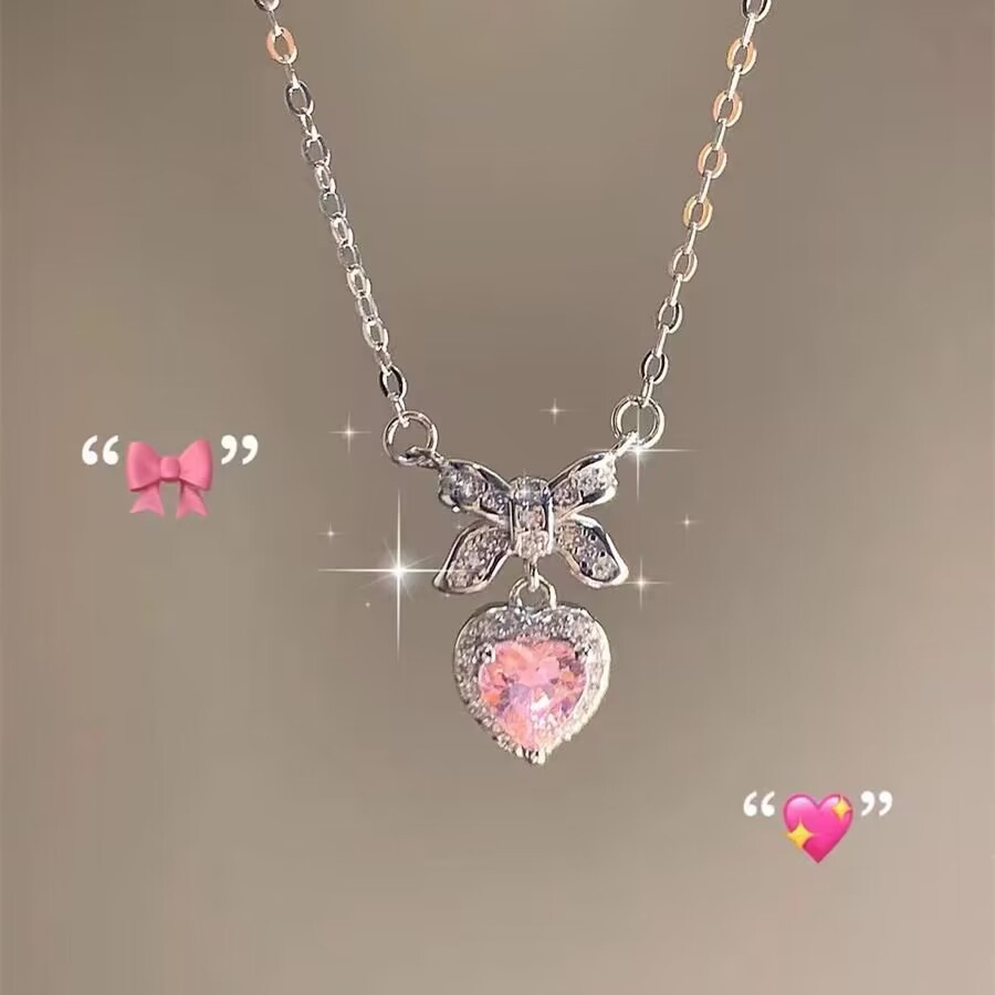Love Heart Bow Tie Necklace For Women