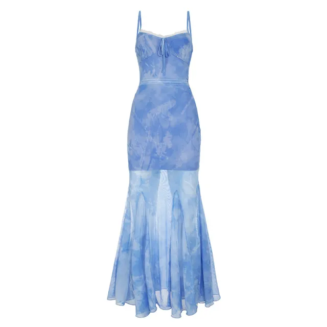 Hip Lifting Semi permeable Mesh Long Dress Blue - Shop at LoveMi