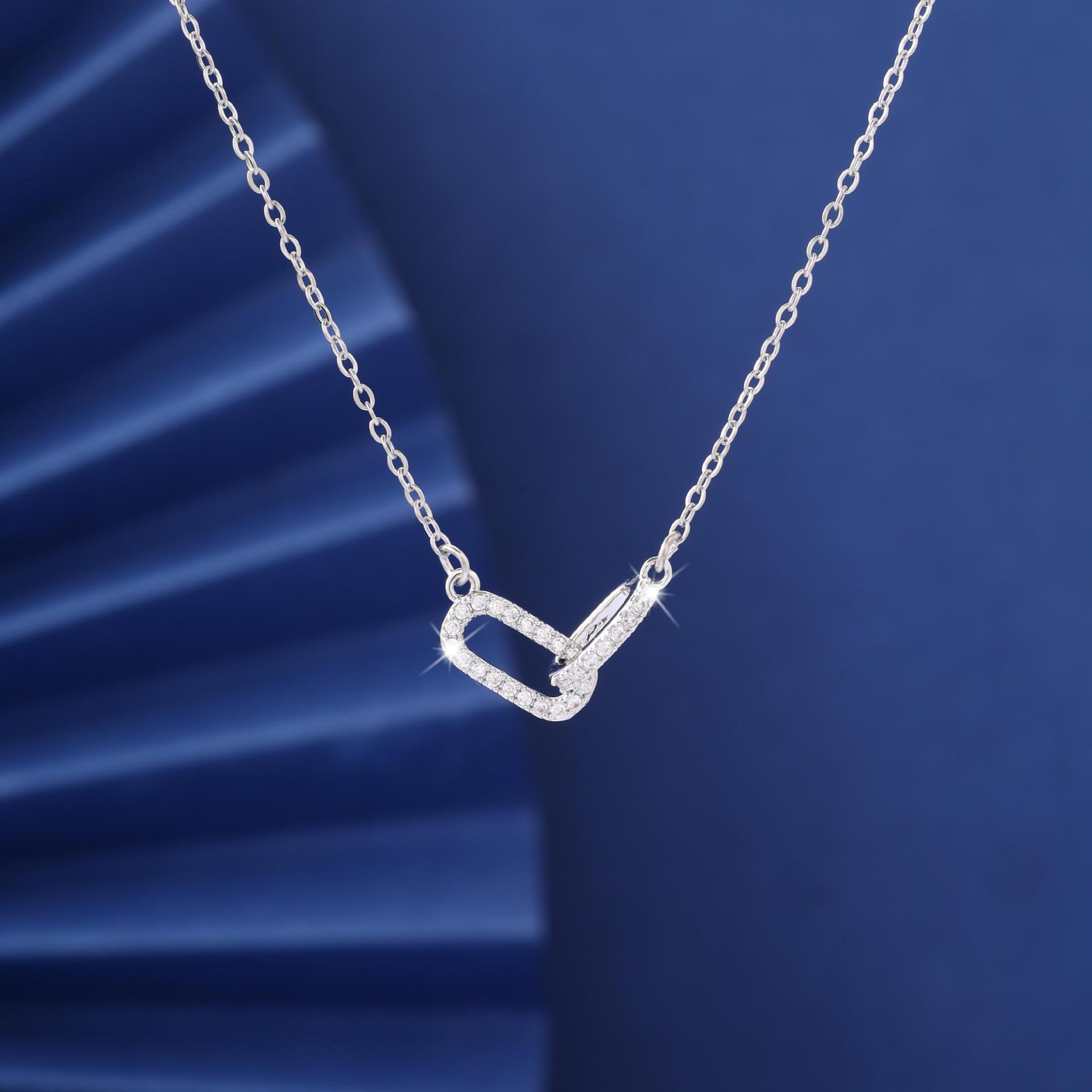 European And American Double-Ring Geometric Zircon Micro-Set Necklace