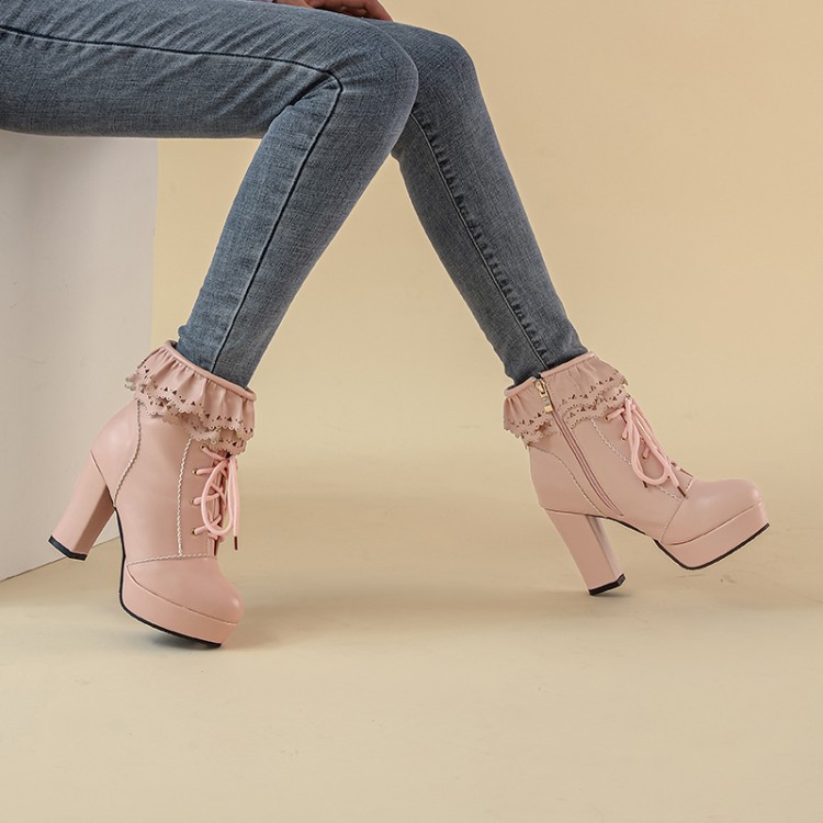 Title 35, Autumn and Winter Lace Up Womens Thick Heel Fa...