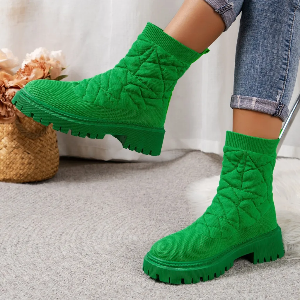 Flying Woven Plus Size Thick Bottom Casual Outdoor Martin Boots - Green