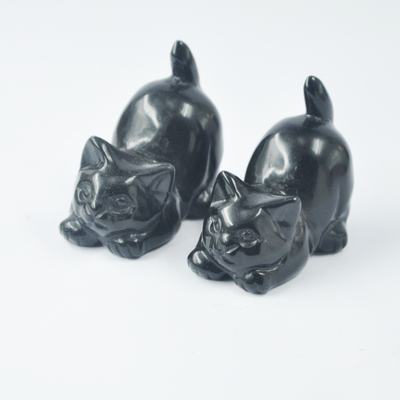 Natural Crystal Semi-precious Stone Carved CatobsidiaWith A Raised Tail And Lying-down Pose