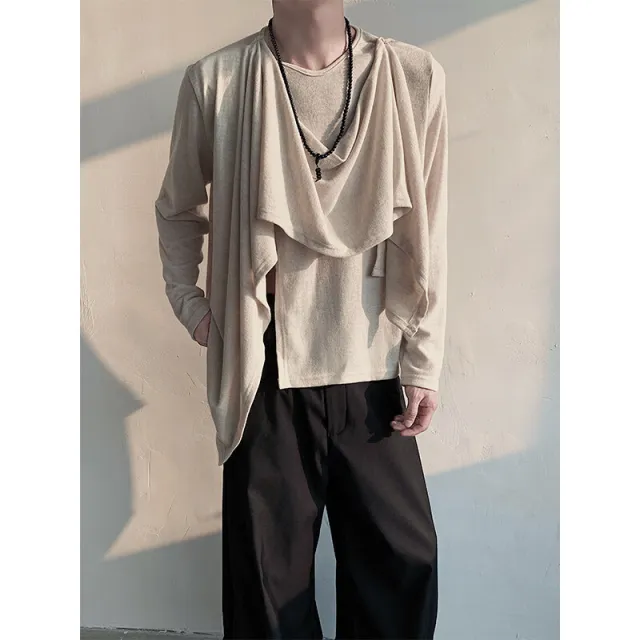 Retro Knitted Sweater Design Autumn And Winter Long Sleeve Stitching Shirt Greige - Shop at LoveMi