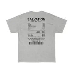 Women Salvation Back Print Bible Verse T-Shirts Oversized - Grey - View 1